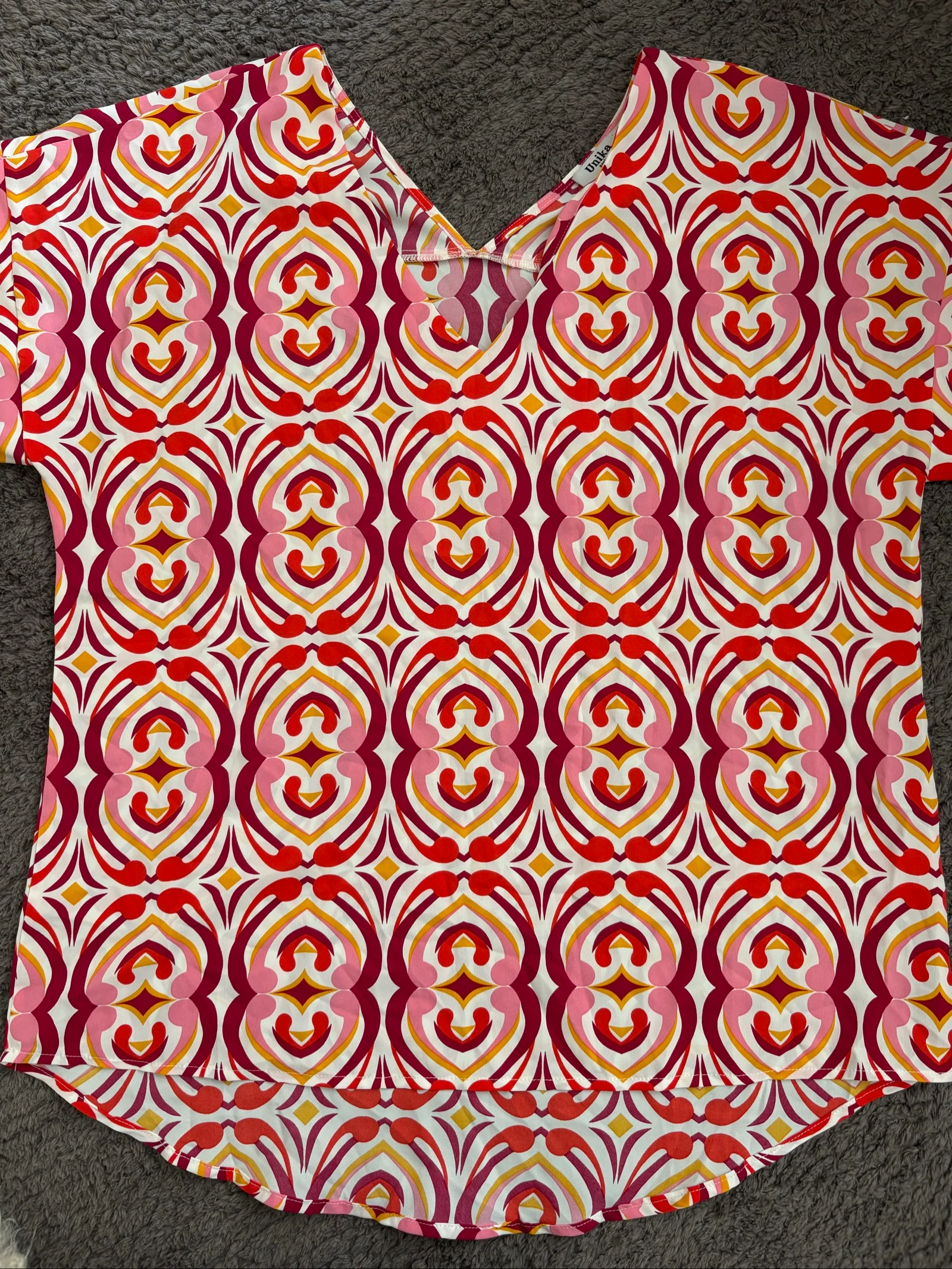 Women's L-sized blouse with pink, red, and purple print by Unika – photo 7